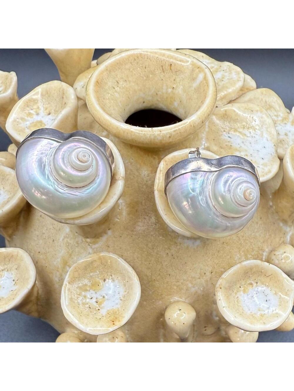 Vintage Betsy Fuller Artisan Nautilus Sterling Gold Turbo Shell Earrings